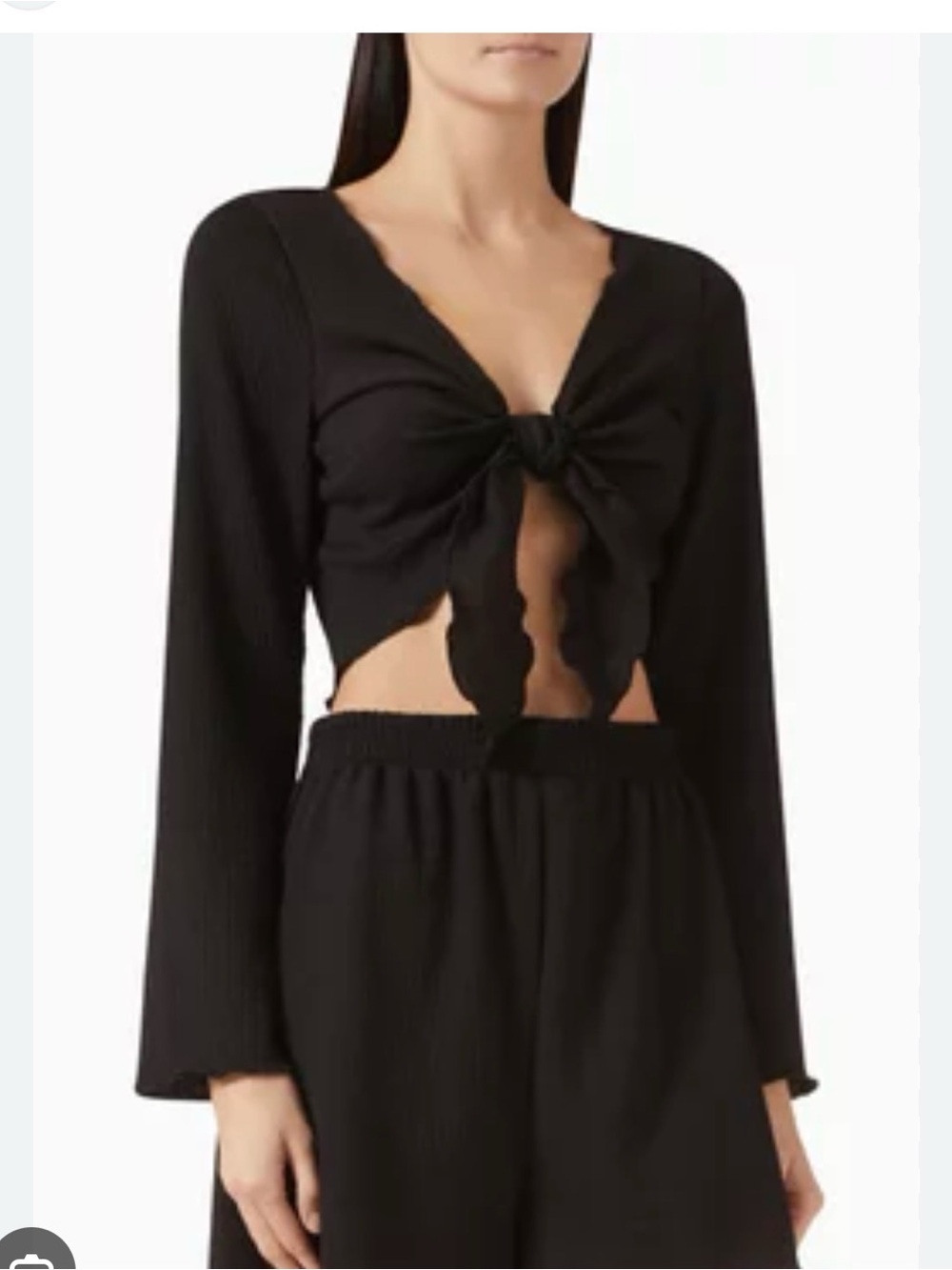 NWT Jade Swim Dania Tie Front Top long sleeves in black